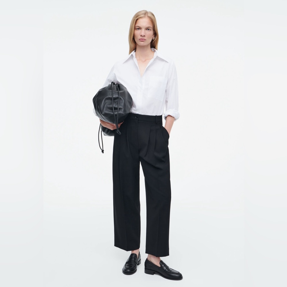 Cos Pleated Barrel-Leg Wool-Blend Pants - Black Size 2